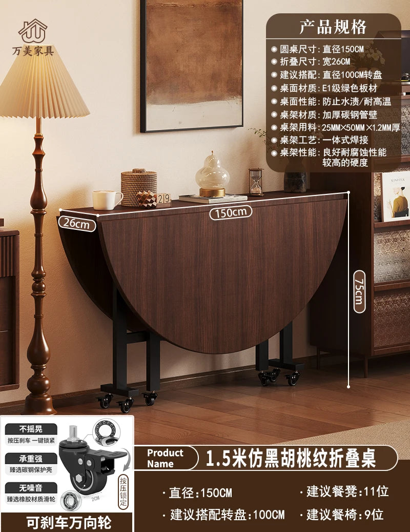 Folding Round Center Table Sedentary Household Dining Movable Large With Turntable Apartment Rooms Kitchen Furniture
