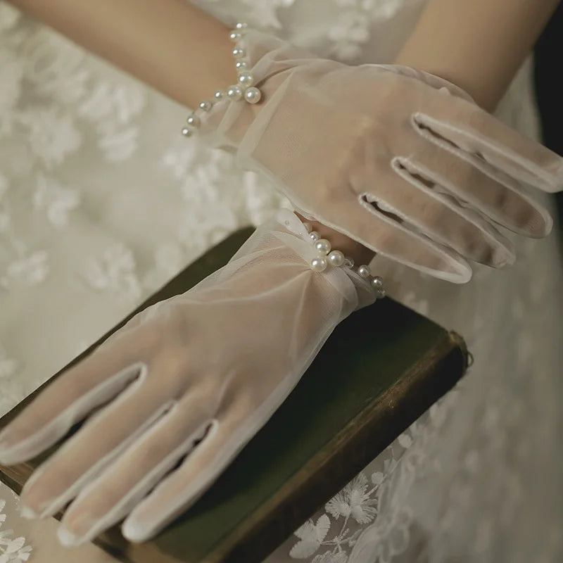 Vintage Transparent Wedding Gloves White Bride Dress Gloves
