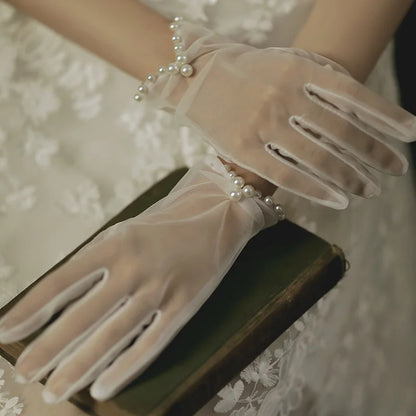 Vintage Transparent Wedding Gloves White Bride Dress Gloves