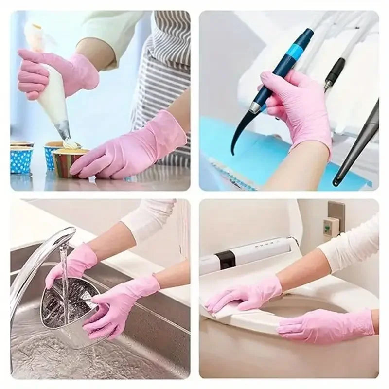 20/50/100PCS Pink Nitrile Gloves Disposable Powder Free Household Cleaning Gloves for Beauty Salon Tattoo Working Kitchen Gloves