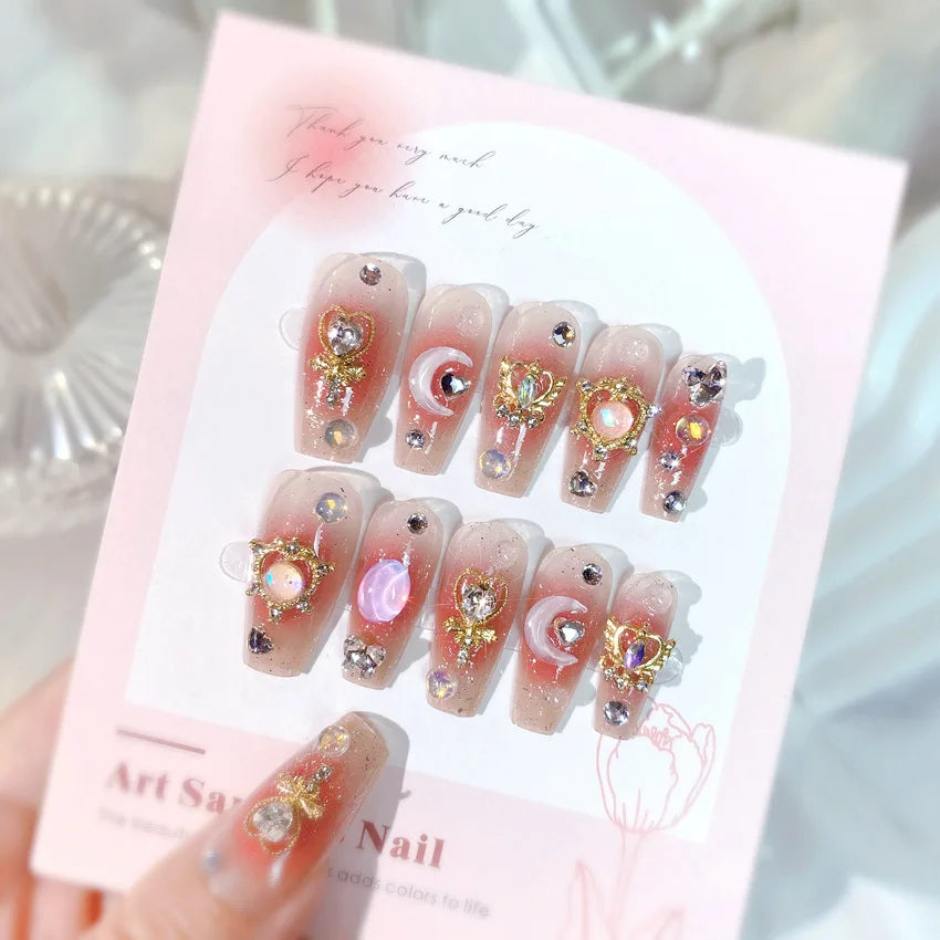 Luxury Pink Long Coffin Fake Nails
