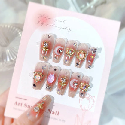 Luxury Pink Long Coffin Fake Nails
