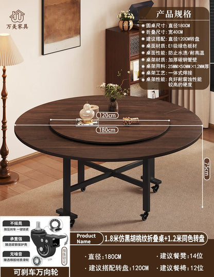 Folding Round Center Table Sedentary Household Dining Movable Large With Turntable Apartment Rooms Kitchen Furniture