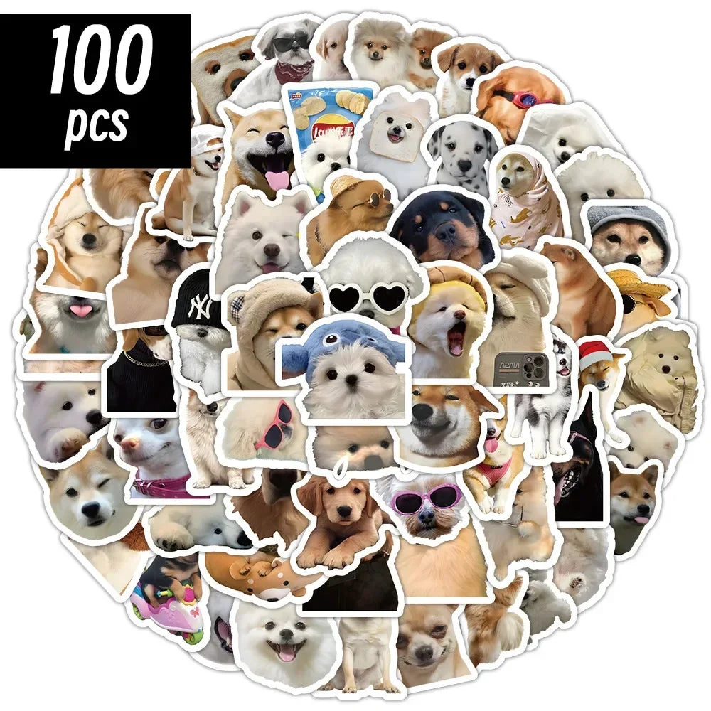 100pcs Funny Dog Stickers Cartoon Cute Decals Toy Stationery Guitar Phone Bicycle Laptop Luggage Car Graffiti Kids Sticker