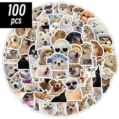 100pcs Funny Dog Stickers Cartoon Cute Decals Toy Stationery Guitar Phone Bicycle Laptop Luggage Car Graffiti Kids Sticker