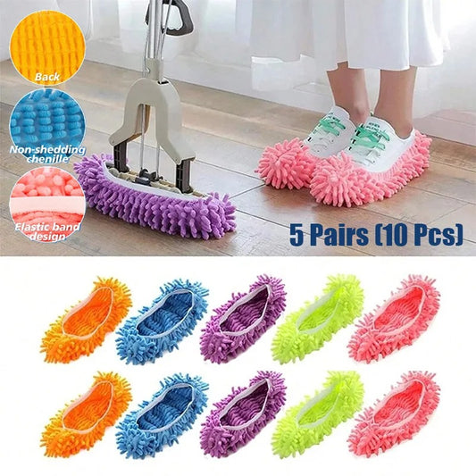 Multi-Function Dust Duster Mop Slippers – Adjustable Chenille Cleaning Shoe Covers for Adults & Kids